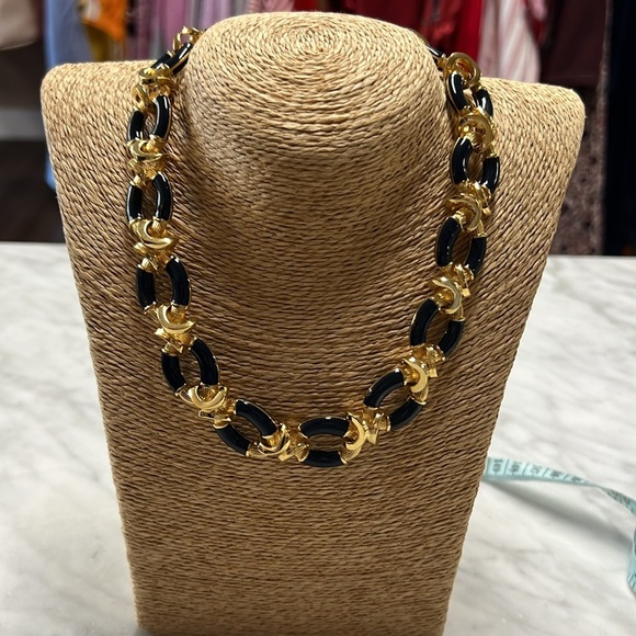 Vintage St. John Gold Tone and Navy Enamel Chain Choker Necklace - Picture 1 of 10